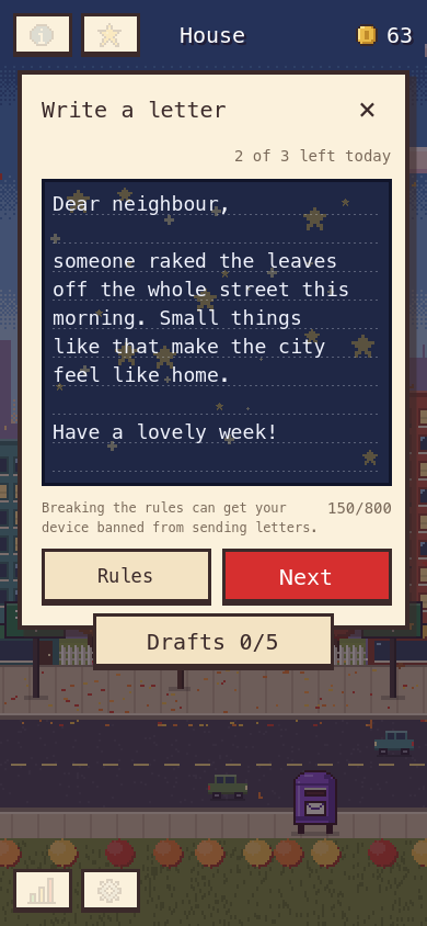 Writing a letter on night-blue paper with stars